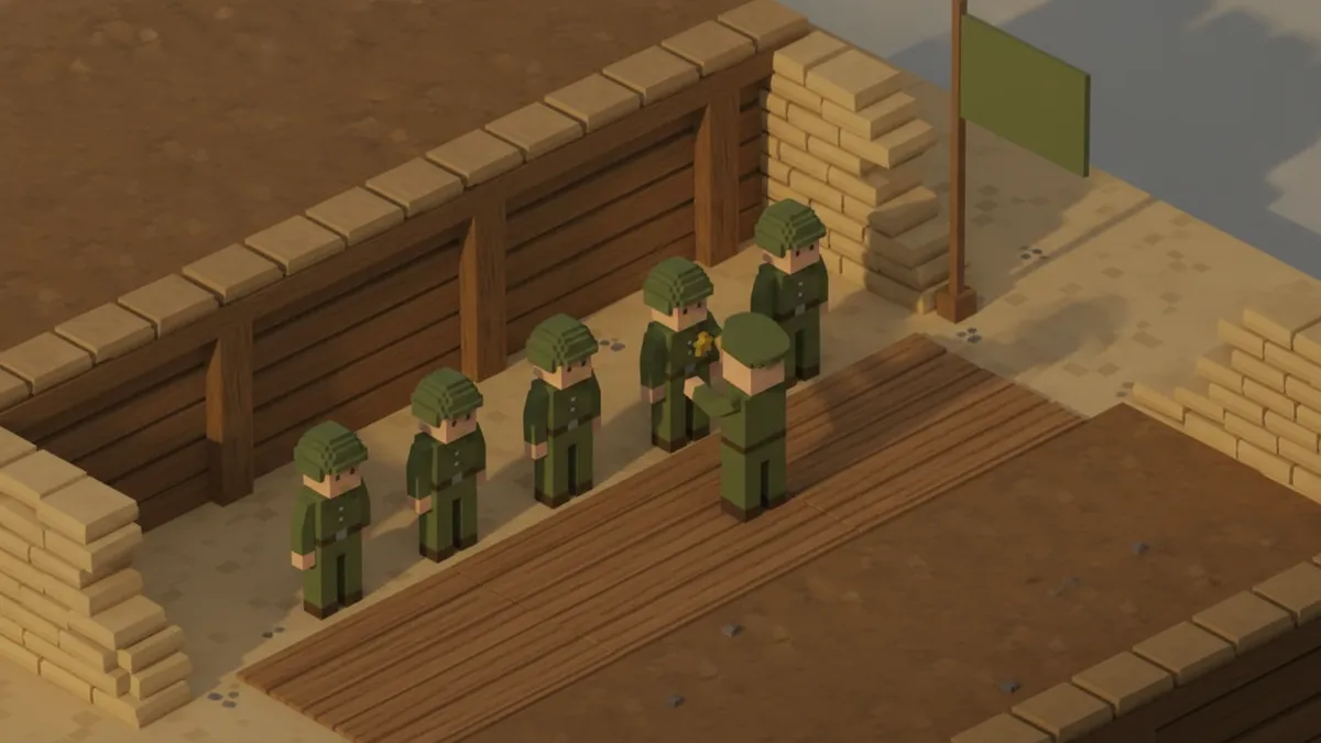 An officer pins a medal on a soldier in a row at attention